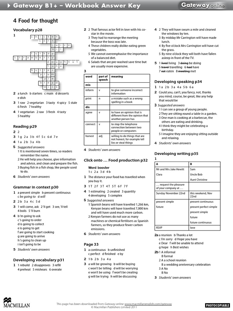 Gateway B1 Workbook Answers Unit 6
