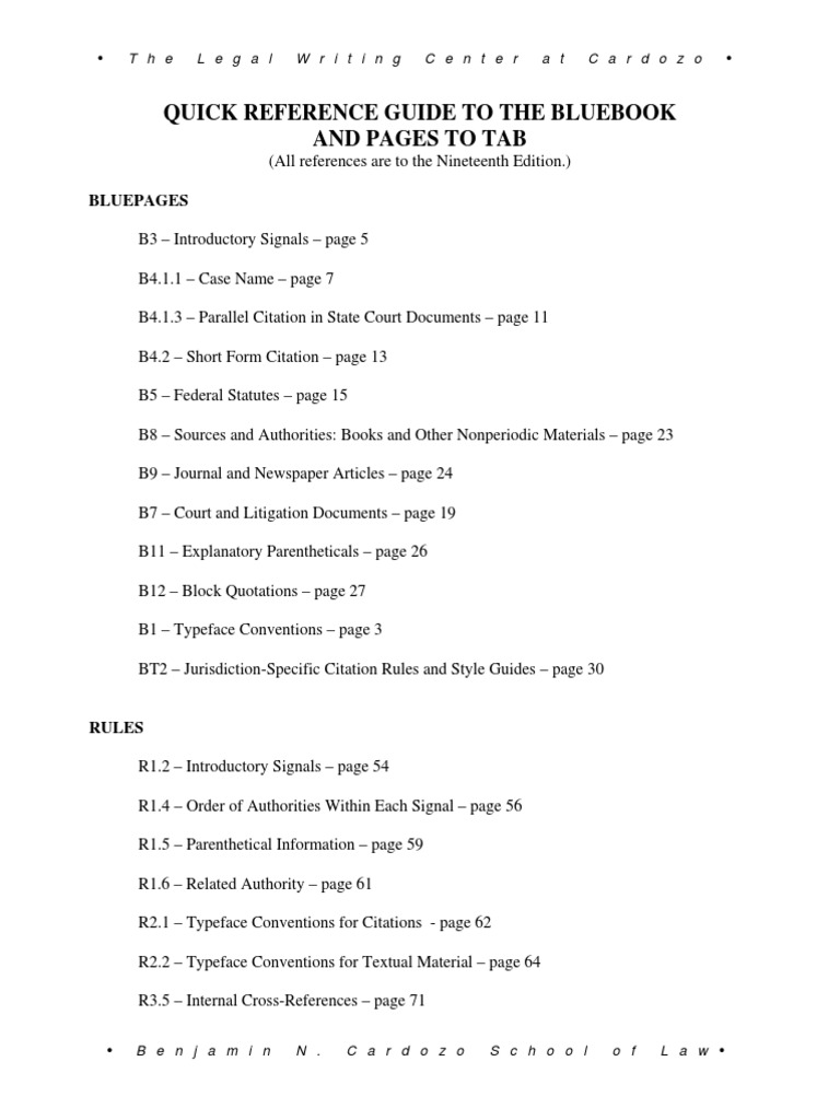 Bluebooking Quick Reference Guide | PDF | Sources | Government Information