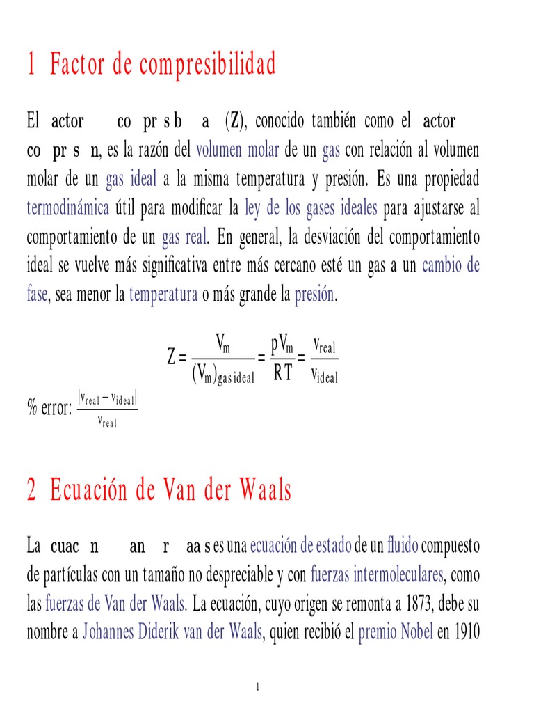 Gases Reales Van Der Waals | PDF | Gases | Materiales transparentes
