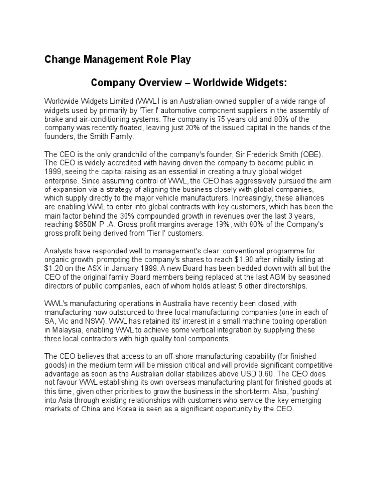 Change Management Role Play Pdf Electronic Data Interchange