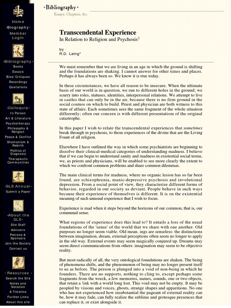 Transcendental Experience in Relation To Religion and Psychosis PDF