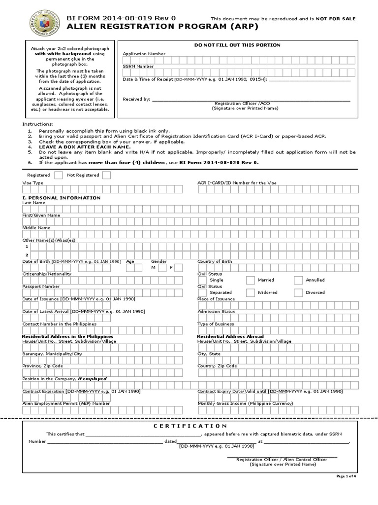 Alien Registration Program Form | PDF | Identity Document | Social ...