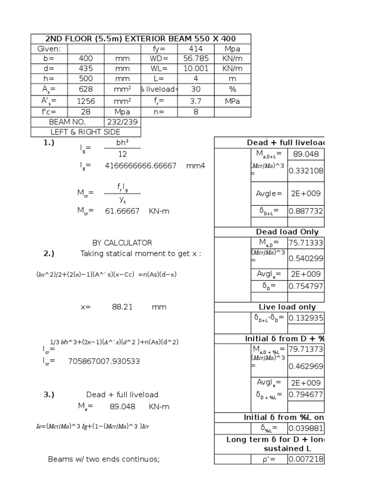 2nd Floor Beam Load Calculations | PDF