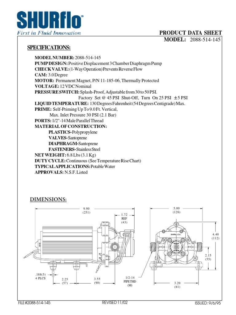 MODEL 2088514145 Product Data Sheet Factory Set at 45 PSI ShutOff