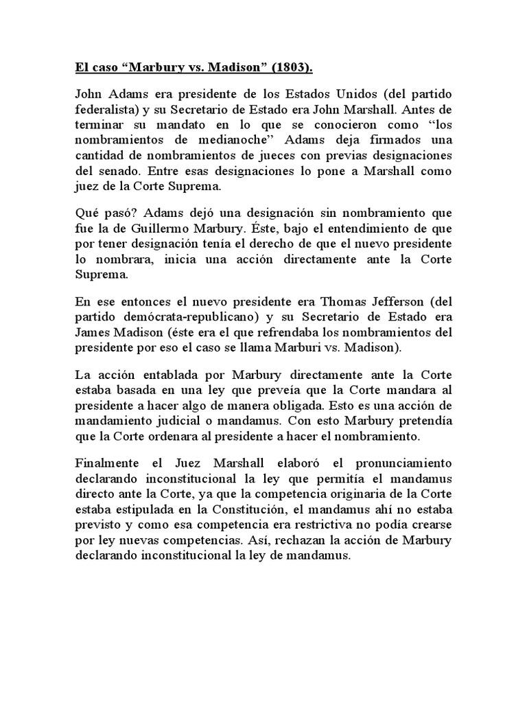 Resumen Caso Marbury vs. Madison PDF