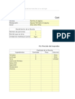 Planilla de Excel de Costo de Recetas Por Porciones