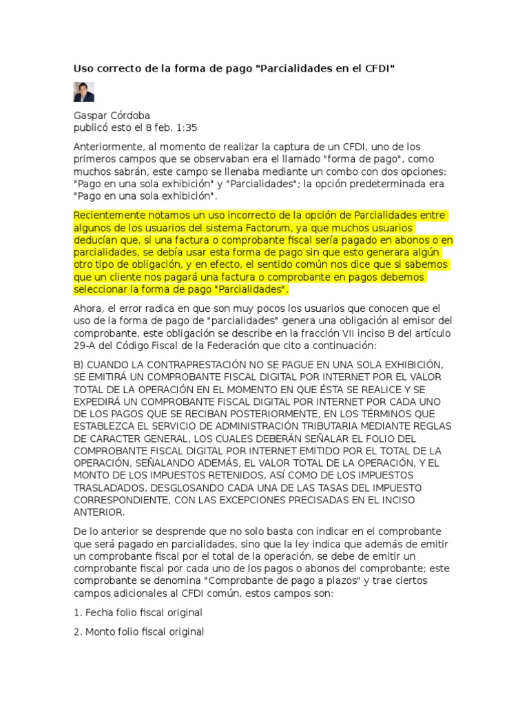 Uso Correcto de La Forma de Pago