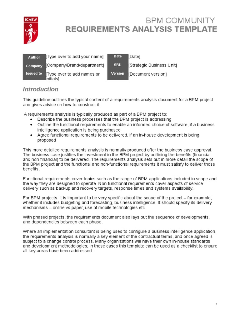 requirements analysis template.docx | Business Process Management