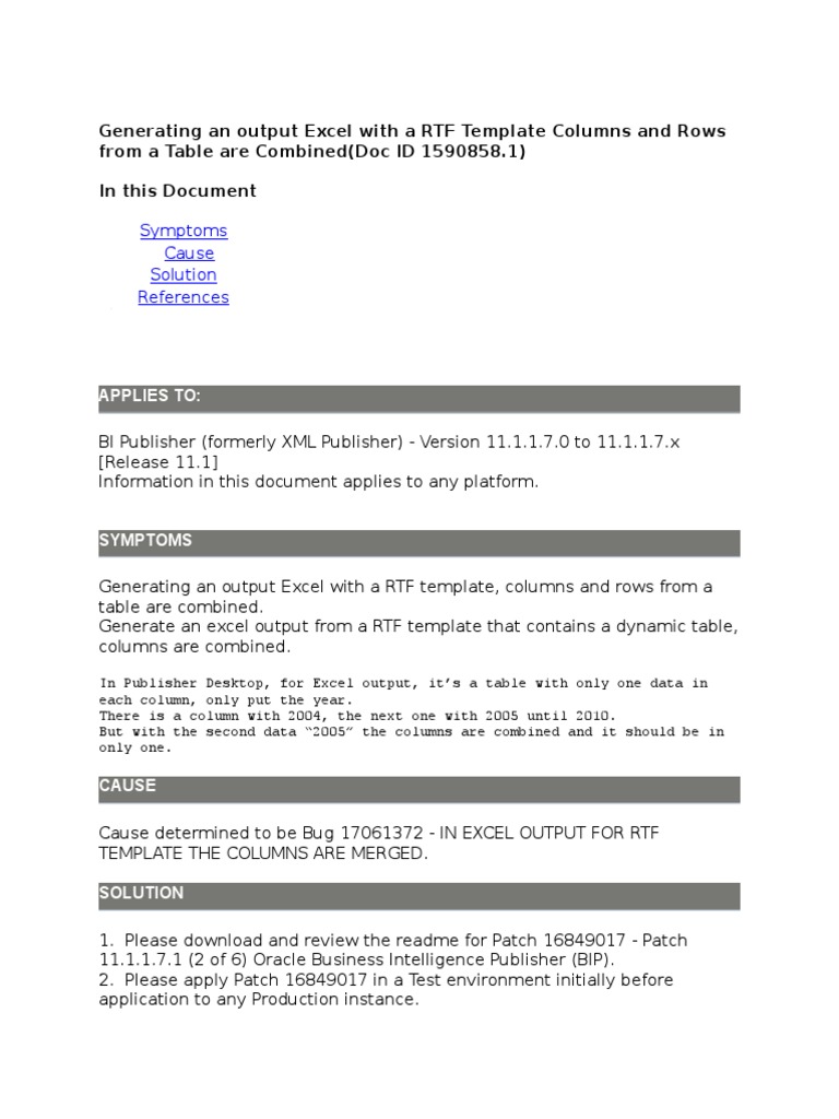 RTF Template to Excel Output Guide | PDF