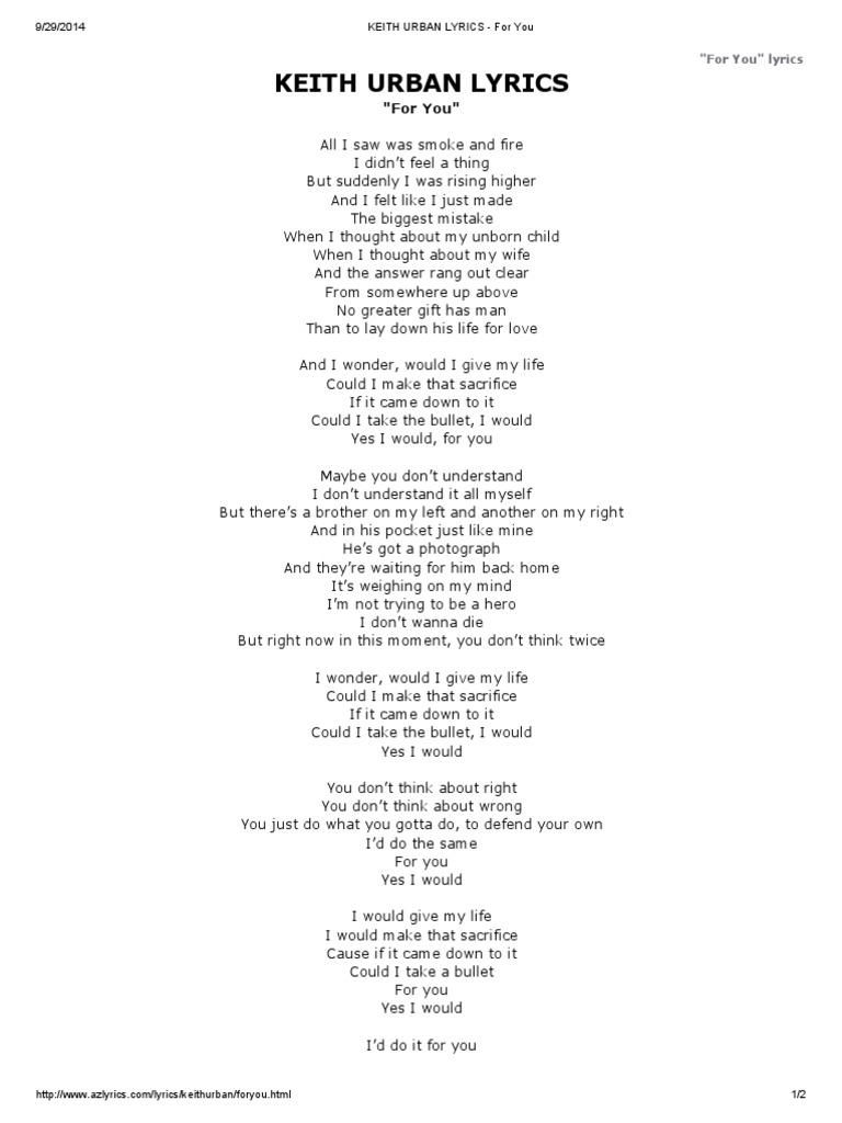 Keith Urban Lyrics For You Pdf