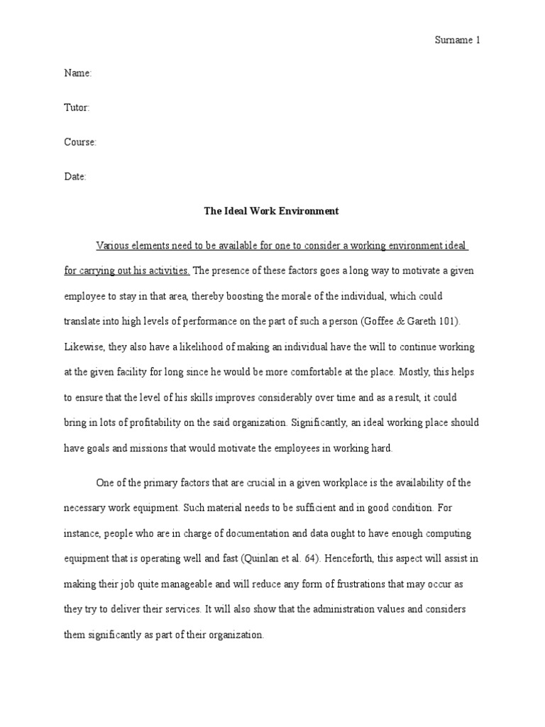 ideal working environment essay