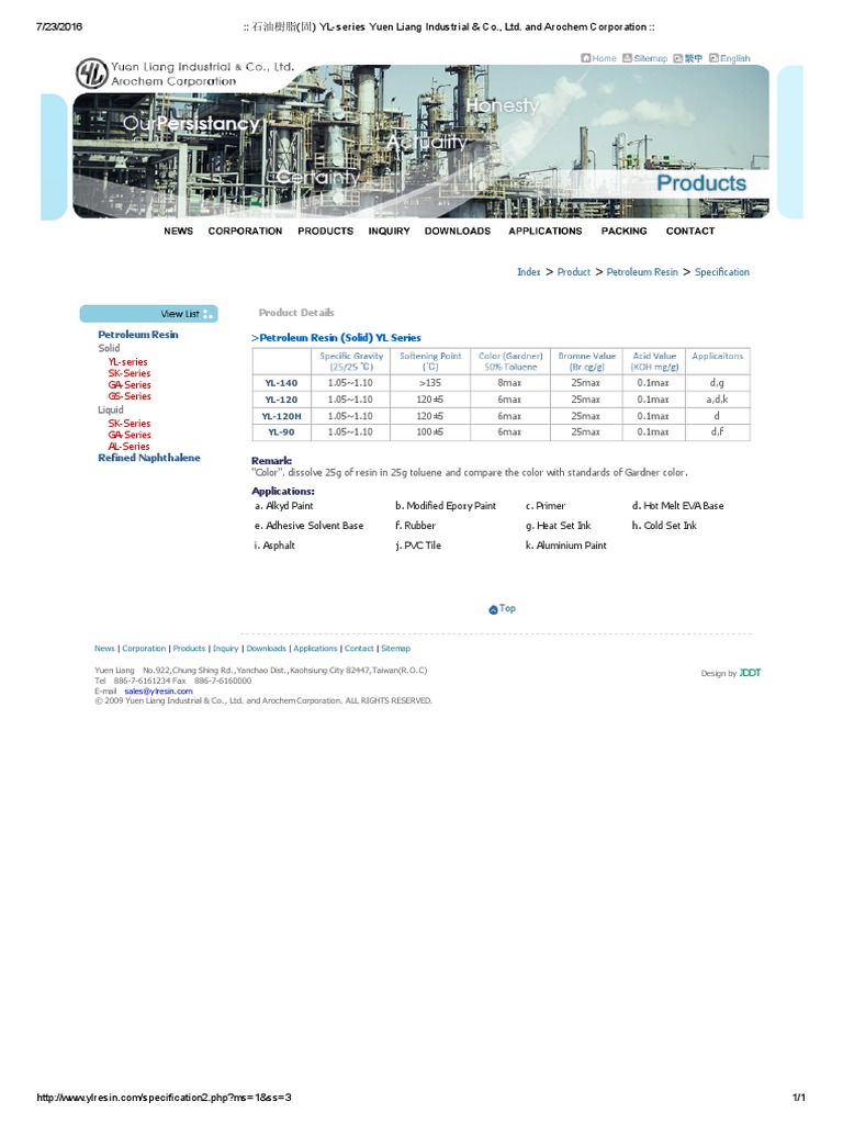石油樹脂 (固) YL-series Yuen Liang Industrial & Co., Ltd | PDF | Paint ...