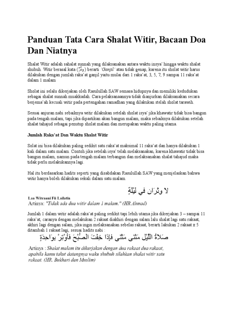 Tata Cara Shalat Witir Pdf