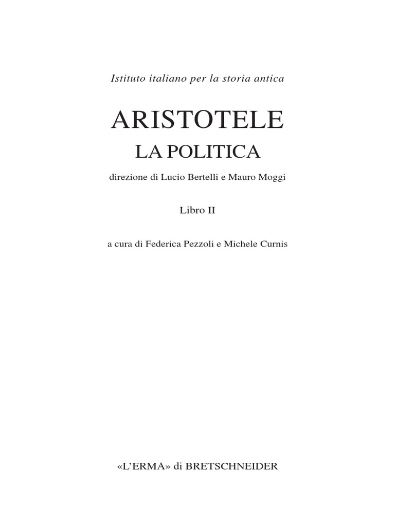 Aristotele La Politica Libro II 2012 Spe