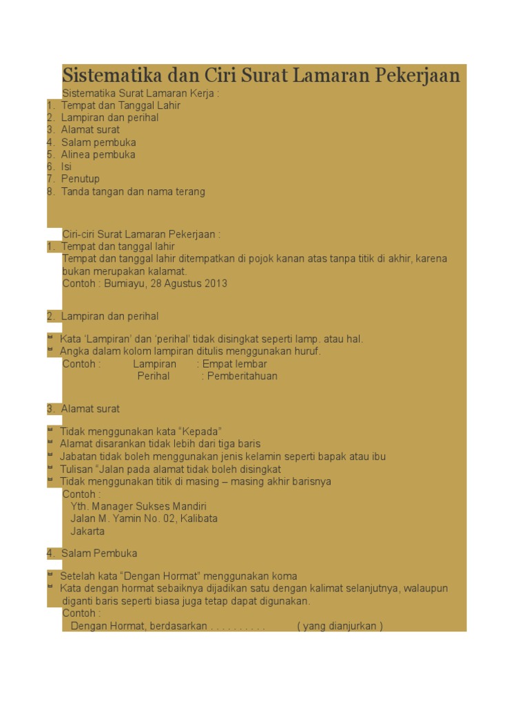 Sistematika Dan Ciri Surat Lamaran Pekerjaan