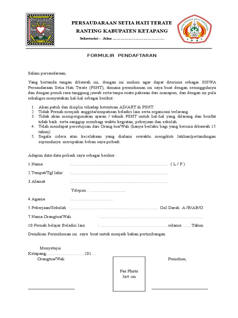FORMULIR PENDAFTARAN PSHT