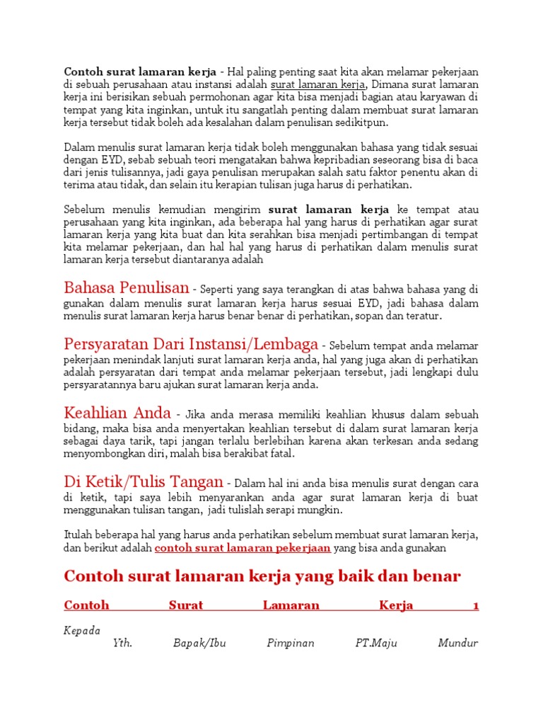 Penulisan Surat Lamaran Kerja Yang Benar Sesuai Eyd - Bagi ...