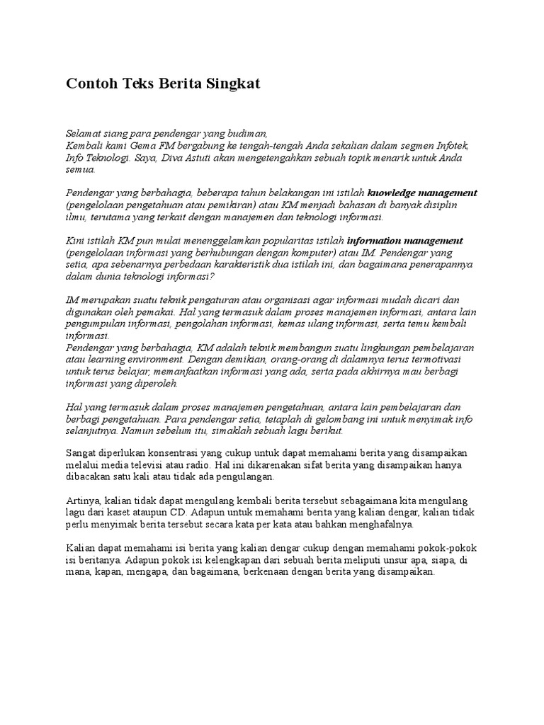 Contoh Teks Berita Singkat