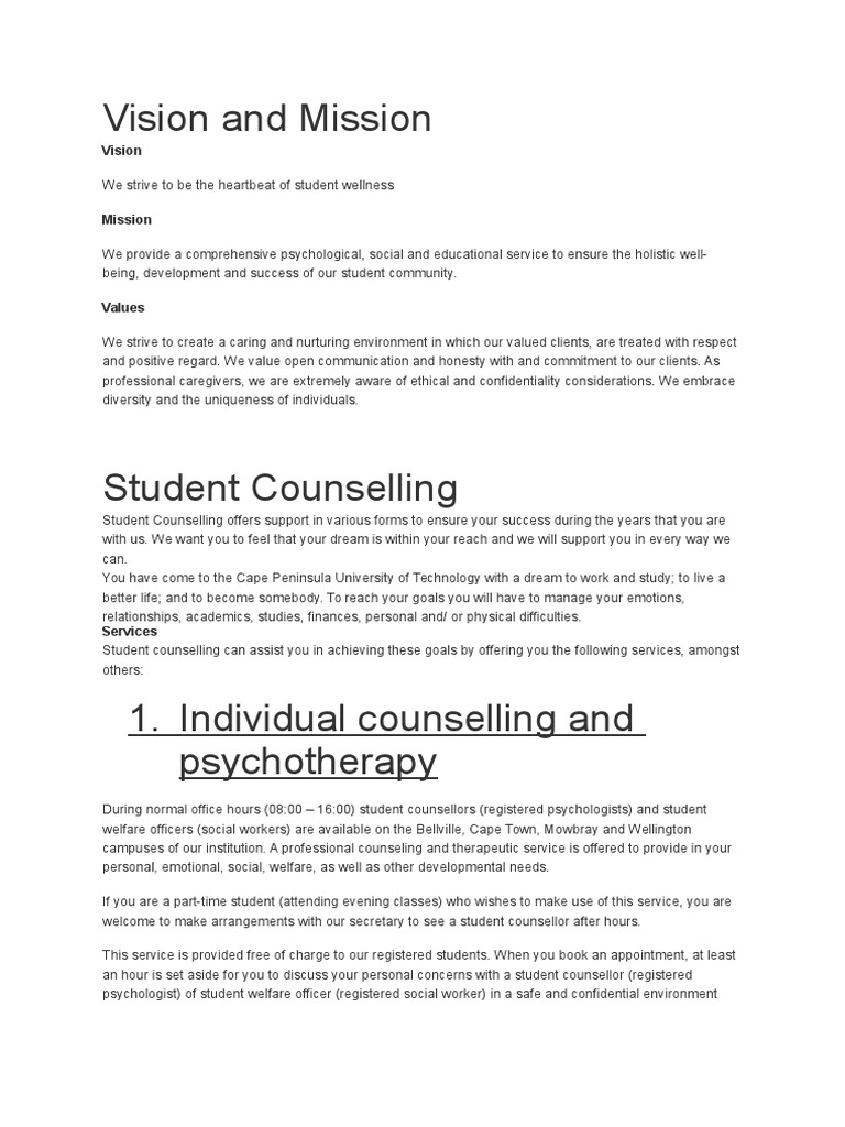 Student Wellness Vision and Mission | PDF | Psychotherapy | Emotions
