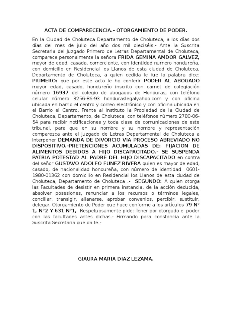 Acta de Comparecencia y Poder Legal | PDF | Justicia | Crimen y violencia