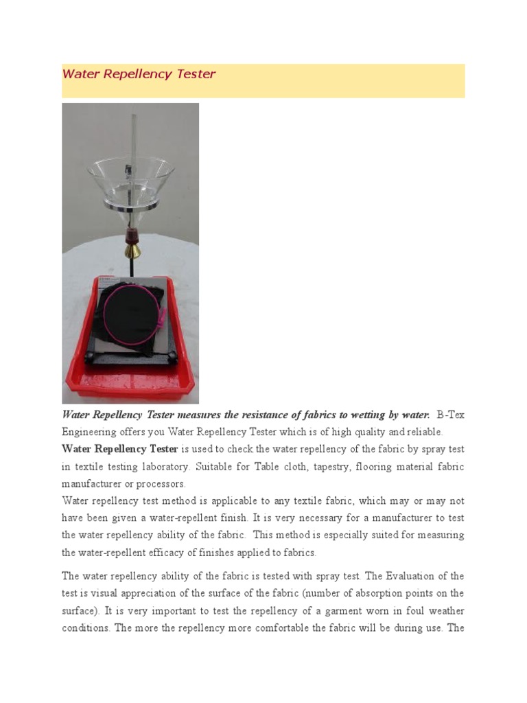 Water Repellency Tester | PDF | Textiles | Shower