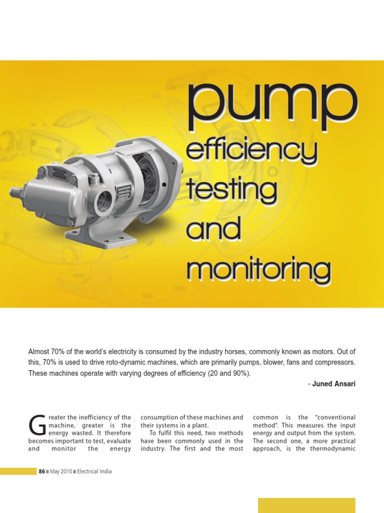 Pump Efficiency Testing and Monitoring Using Thermodynamic Method PDF