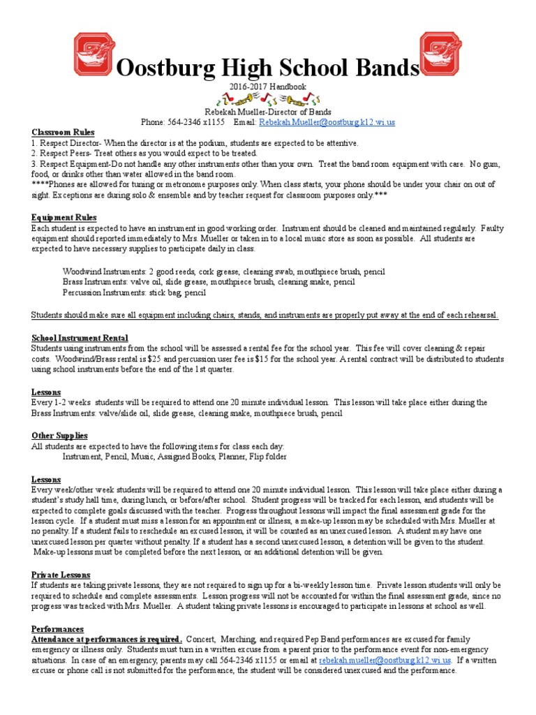 Oostburg High School Bands Brass Instruments Trousers