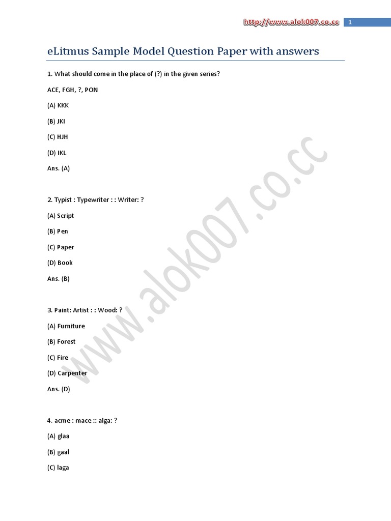 Elitmus Sample Model Question Paper With Answers PDF | PDF | Loans | Debt