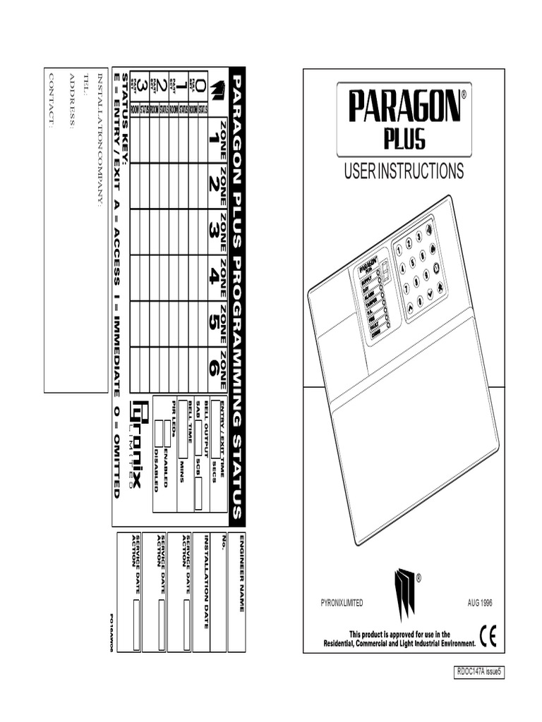 Paragon Plus User Instructions Timer Light Emitting Diode