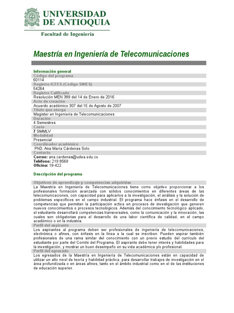 Maestría en Ingeniería de Telecomunicaciones | PDF | Ingeniería en ...
