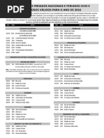Relação Dos Feriados Nacionais, Civis e Religiosos Validos Em 2016