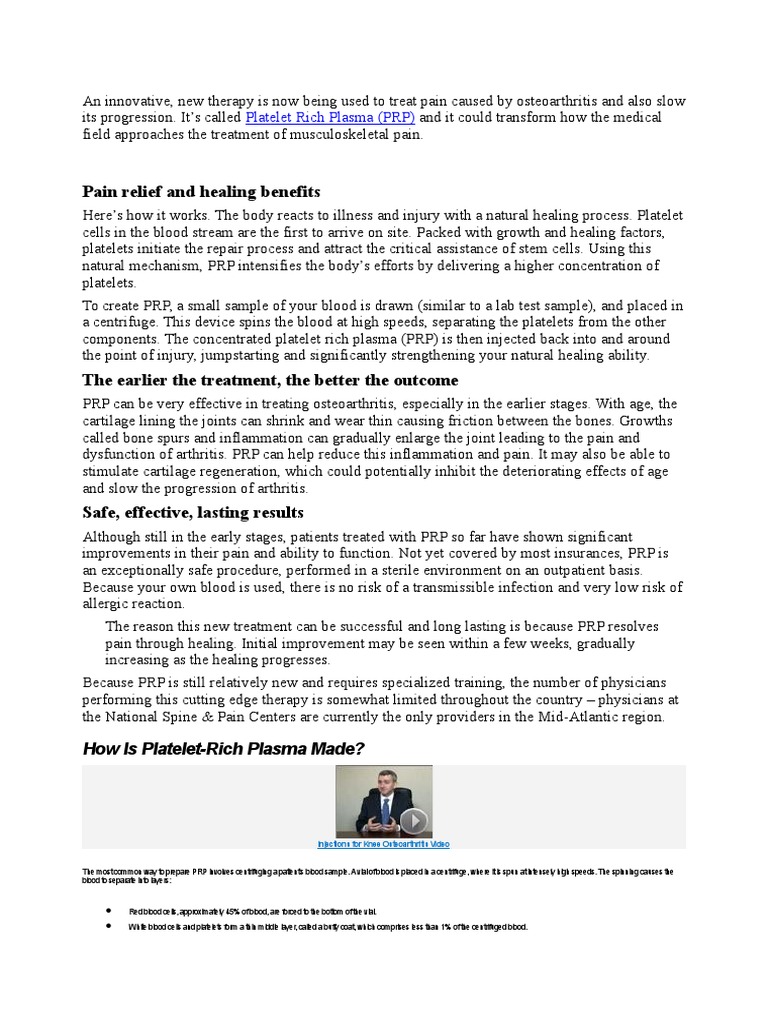 Platelet Rich Plasma Prp Therapy Pdf Osteoarthritis Analgesic