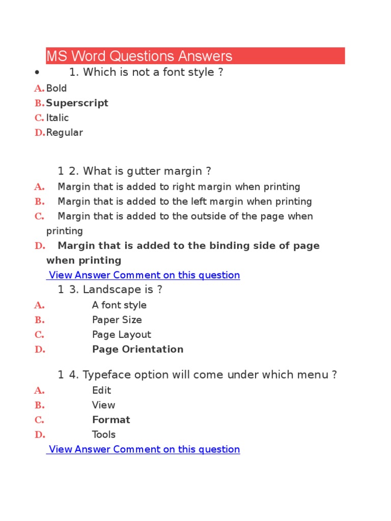 MS Office MCqs Spreadsheet Microsoft Excel