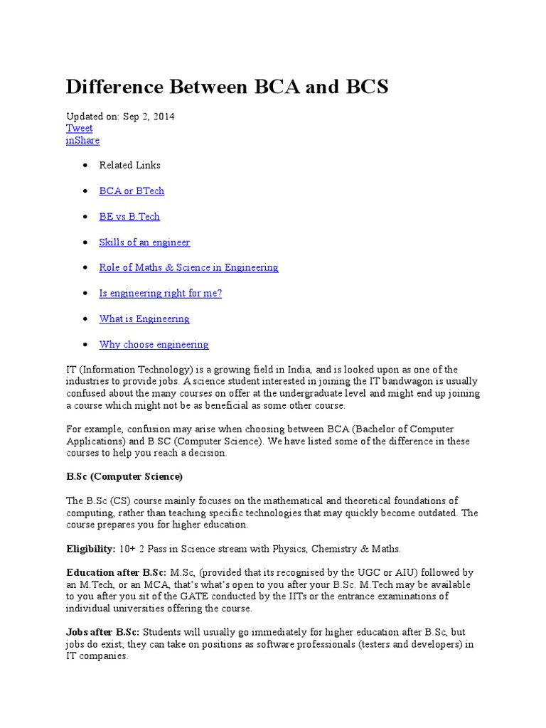 Difference between bca and bcs pdf