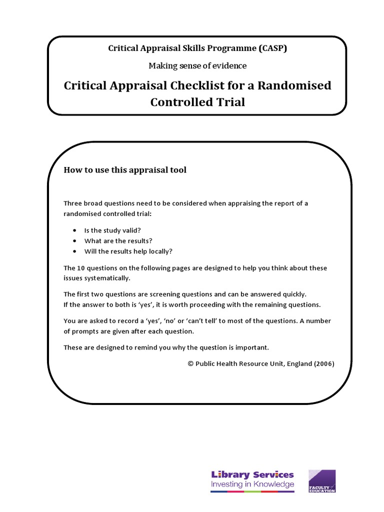 CASP Critical Appraisal Checklist - RCT | PDF | Randomized Controlled ...