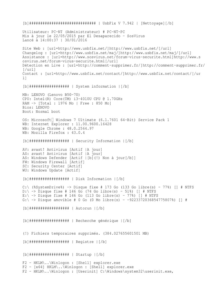 UsbFix Report | PDF | Windows Registry | Microsoft Windows