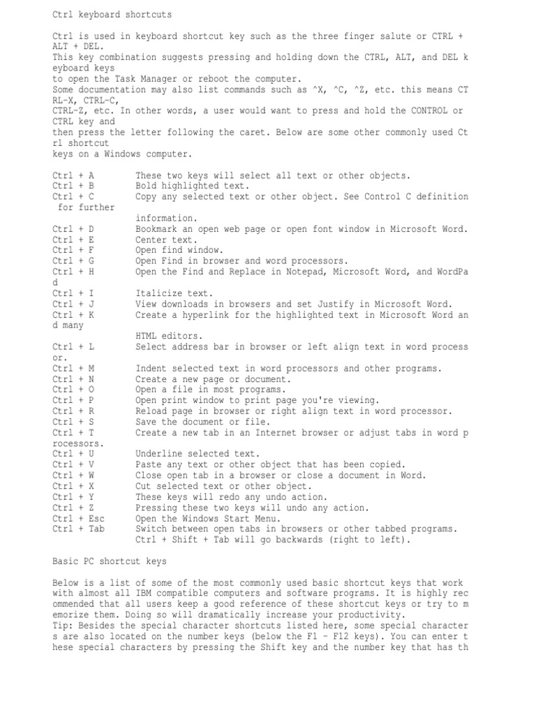 CTRL Key PDF Keyboard Shortcut Control Key