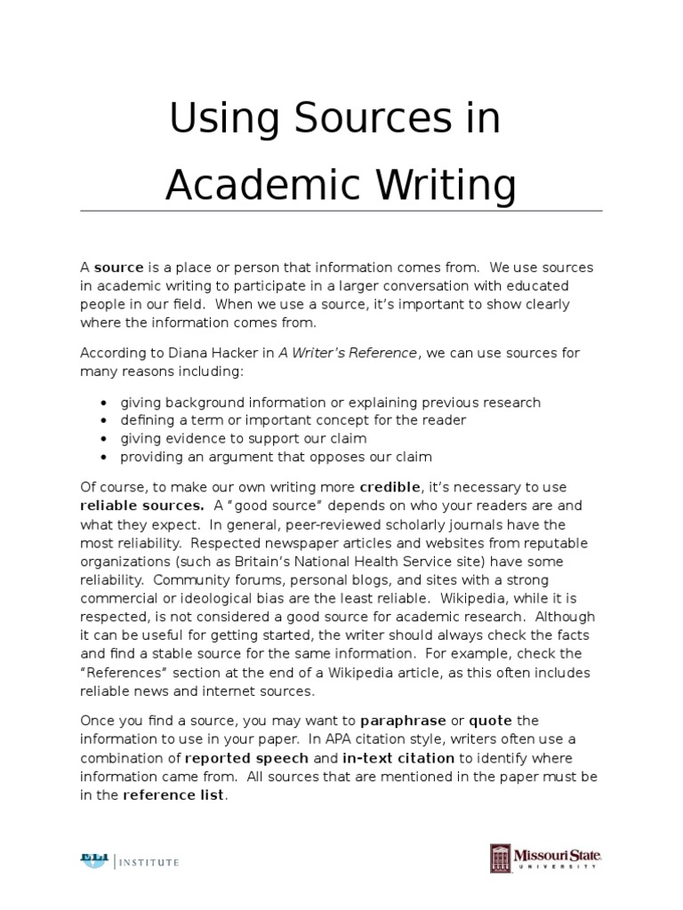 Using Sources in Academic Writing Citation Phrase