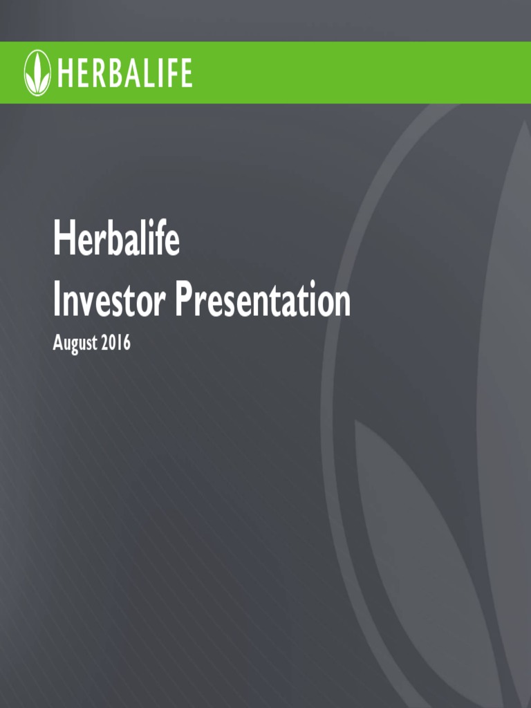Herbalife Investor Presentation August 2016 PDF PDF Obesity U.S