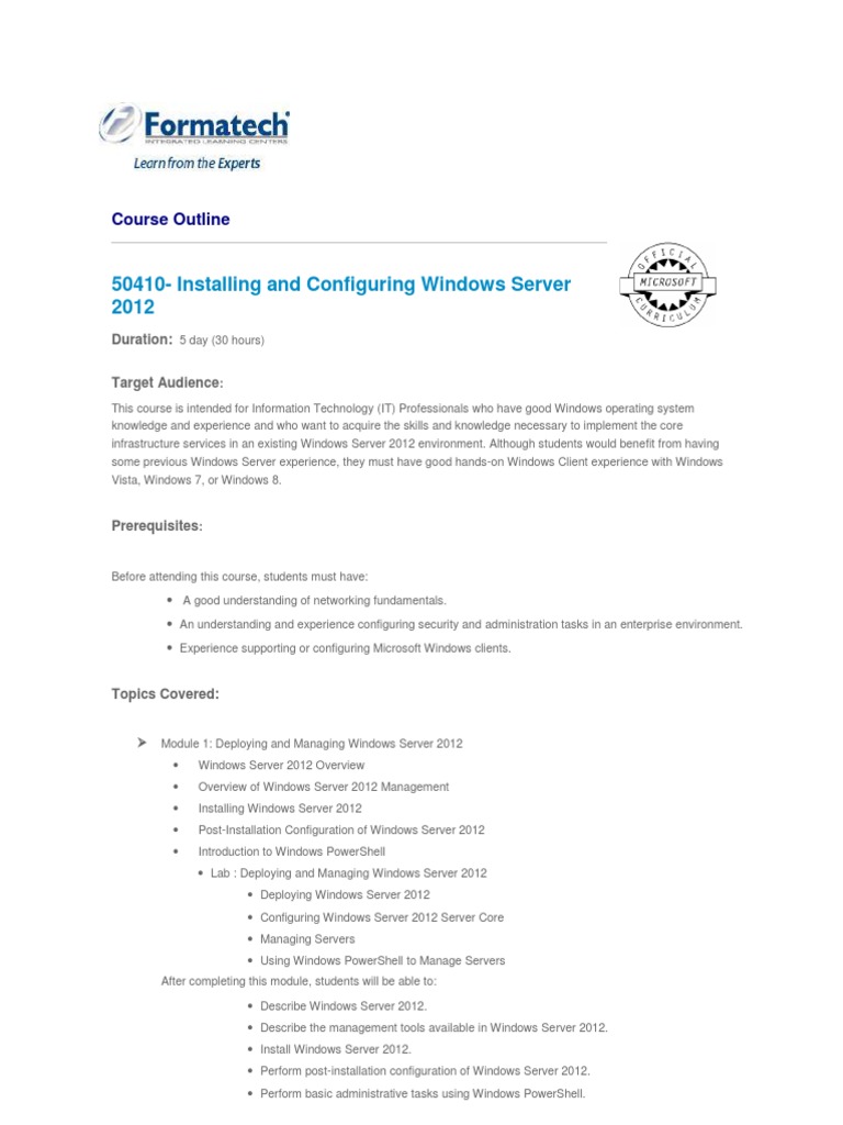 Windows Server 2012 Installation Course | PDF | Group Policy | Hyper V