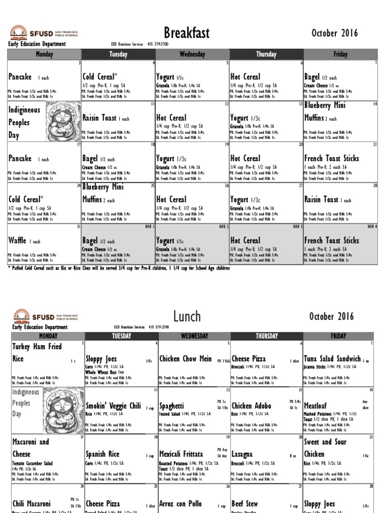 EED Menus 2016-10 | PDF | Lifestyle