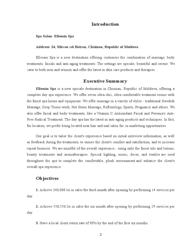 Executive Summary Massage Spa