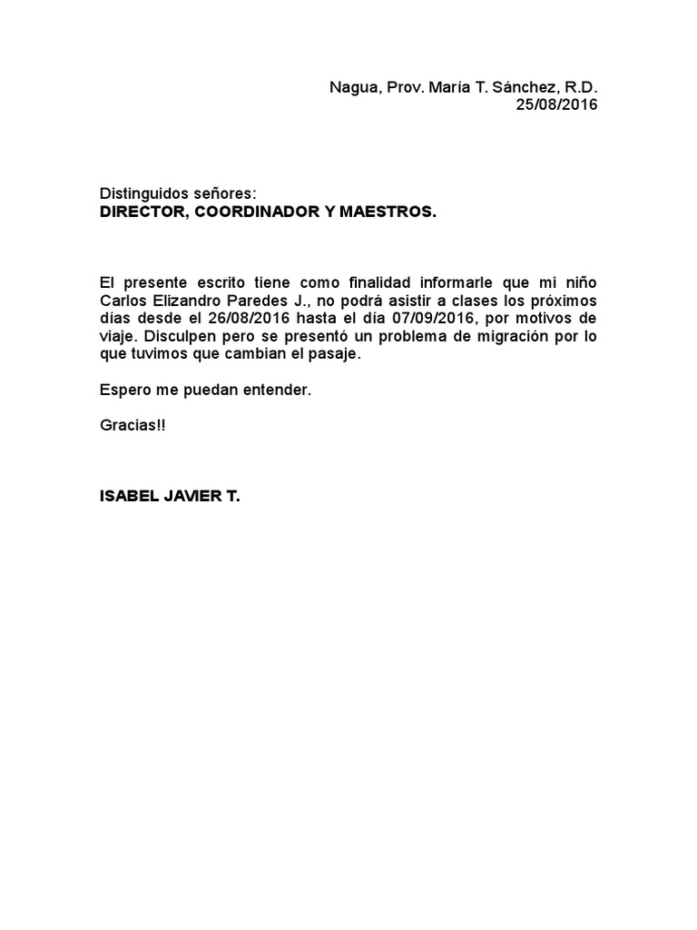 Carta Excusa de La Escuela PDF