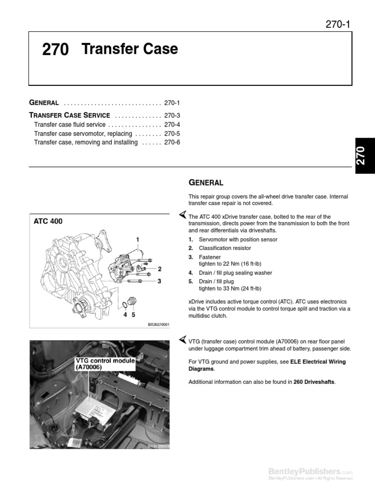 BMW x3 E83 Service Manual 2004 2010 Excerpt Transfer Case Service