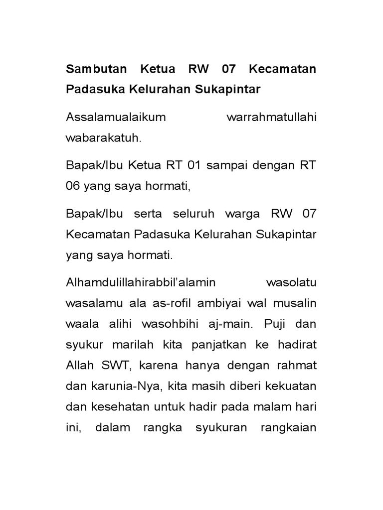 Sambutan Ketua RW | PDF