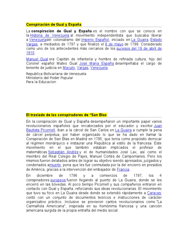Conspiración de Gual y España Descargar gratis PDF Imperio español