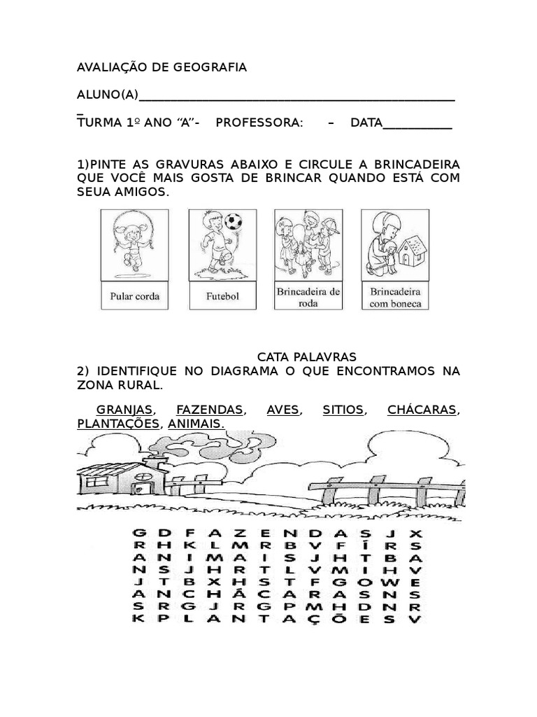 Avaliação 1 Ano Geografia | PDF