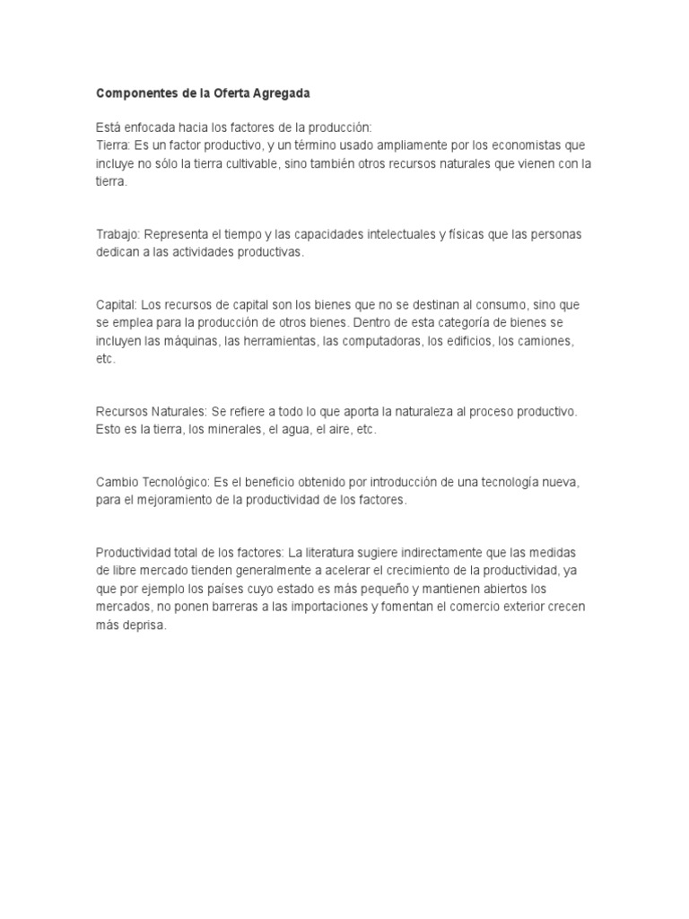 Componentes de Oferta y Demanda Agregada | PDF | Oferta (economía) | La ...