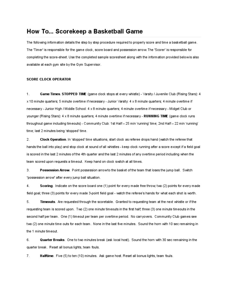 A Comprehensive Guide to Properly Scorekeeping and Operating the Clock