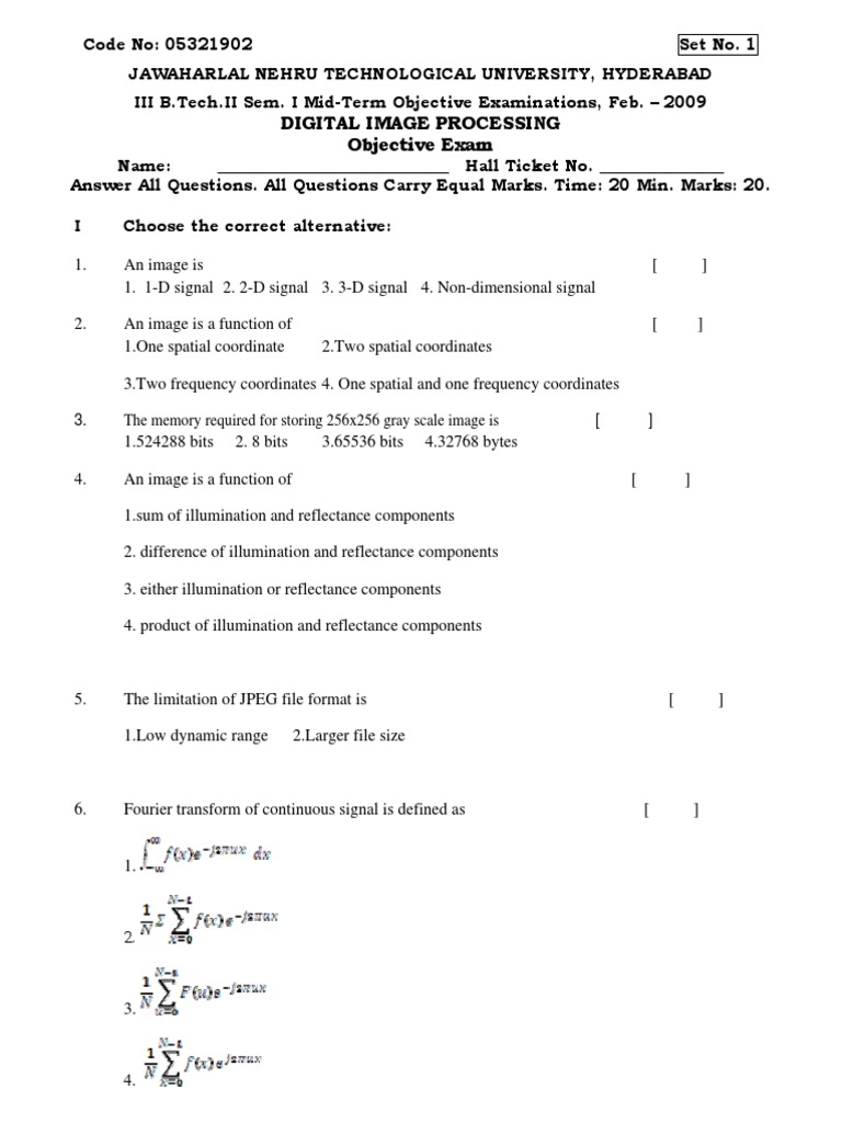 Digital Image Processing Exam Questions | PDF | Digital Image | Data ...